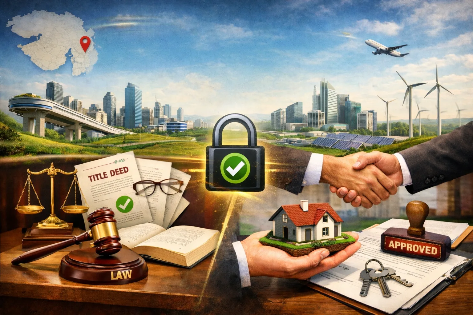 Is Dholera investment safe showing legal documents, land registry process, property approval, and secure real estate transaction in Dholera Smart City