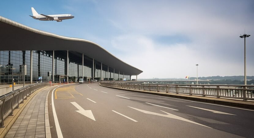 Dholera International Airport Terminal with Airplane in Flight