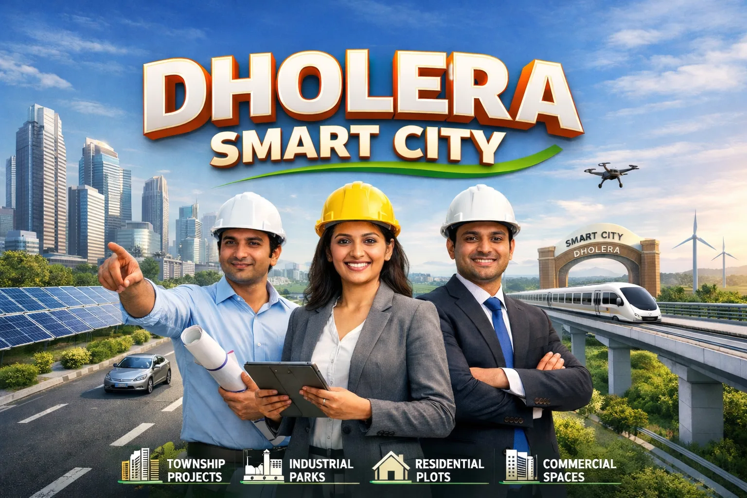Best Developer in Dholera Smart City showcasing modern infrastructure, smart transportation, renewable energy projects, and planned residential and commercial developments.