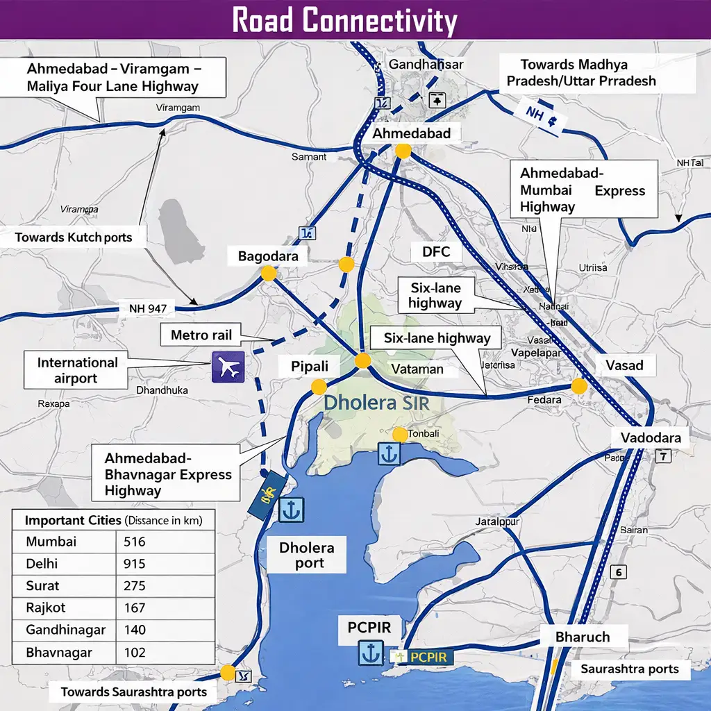Dholera Expressway postponed news with completed highway construction and empty roadway