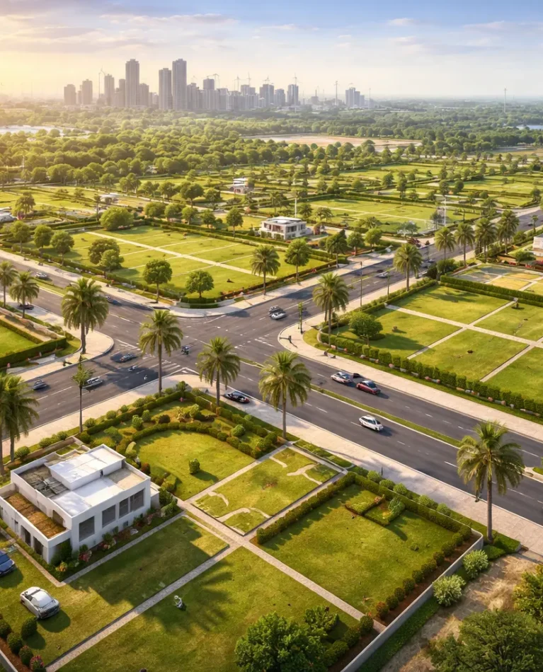 Residential Plots in Dholera SIR | High Appreciation Smart City Investment Residential plots in Dholera SIR with planned road network, green open spaces, and smart city infrastructure showcasing high appreciation potential.