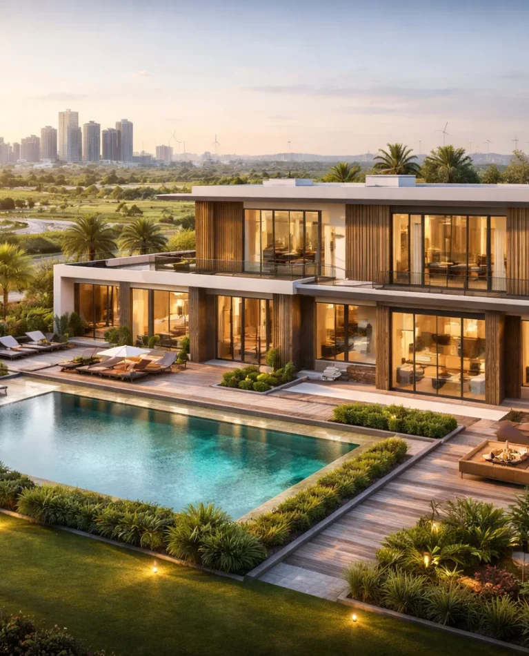Villas in Dholera Smart City – Modern Living with Smart City Infrastructure Luxury modern villas in Dholera Smart City with landscaped surroundings, wide roads, and smart infrastructure showcasing premium living and future-ready development.